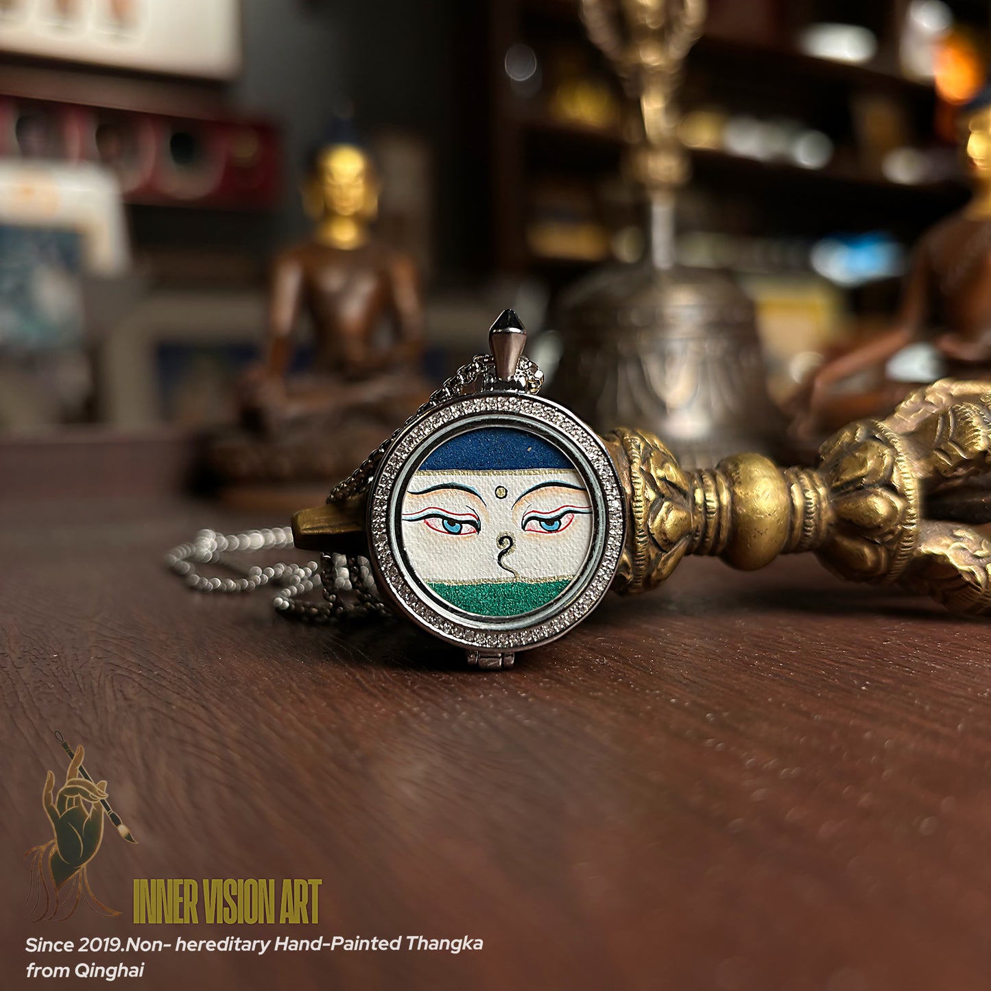 Buddha Eyes Hand-Painted Thangka Pendant