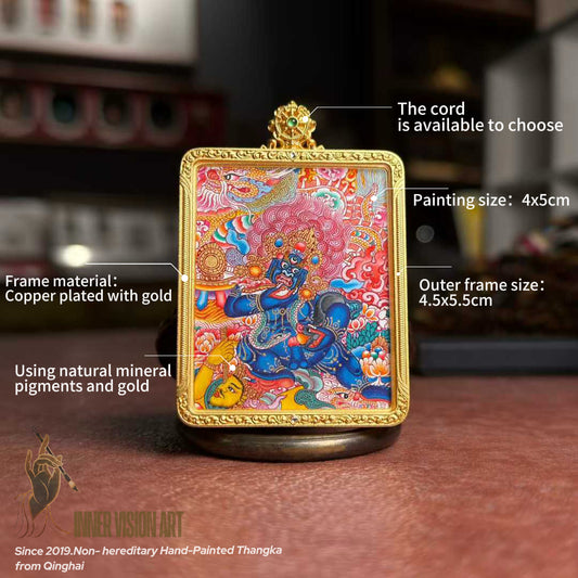 Black Jambhala Hand-Painted Thangka Pendant黑财神