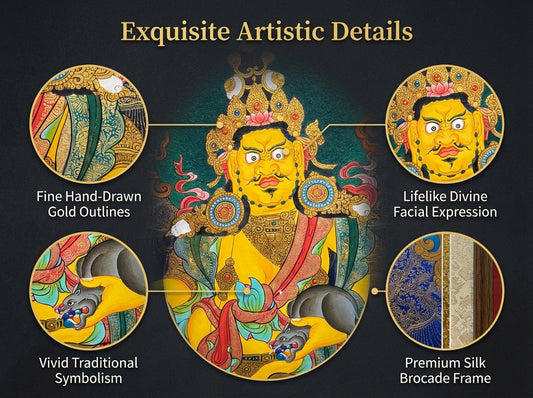 Yellow Jambhala (Dzambhala) · Hand-Painted Thangka Amulet