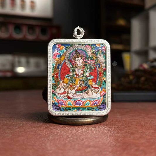 Samantabhadra Bodhisattva Hand-Painted Thangka Pendant普贤菩萨