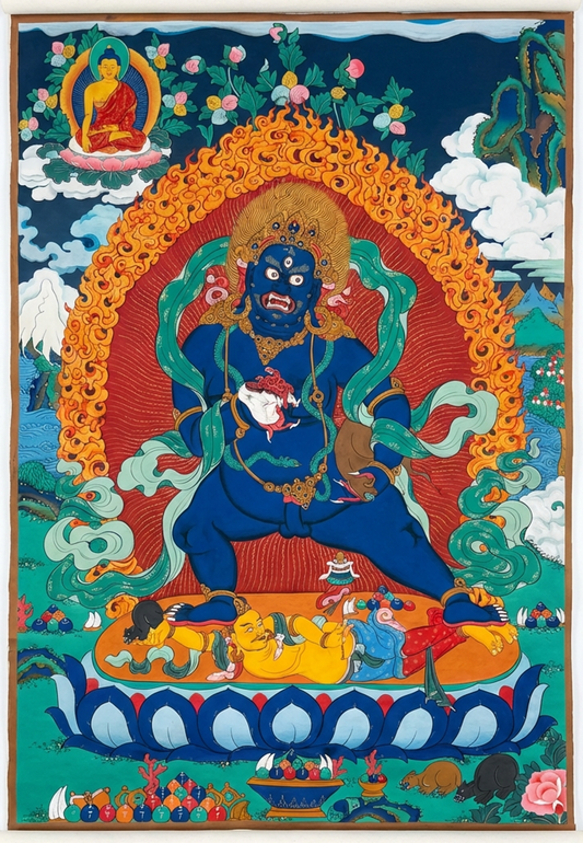 Black Jambhala Hand-Painted Wall Thangka