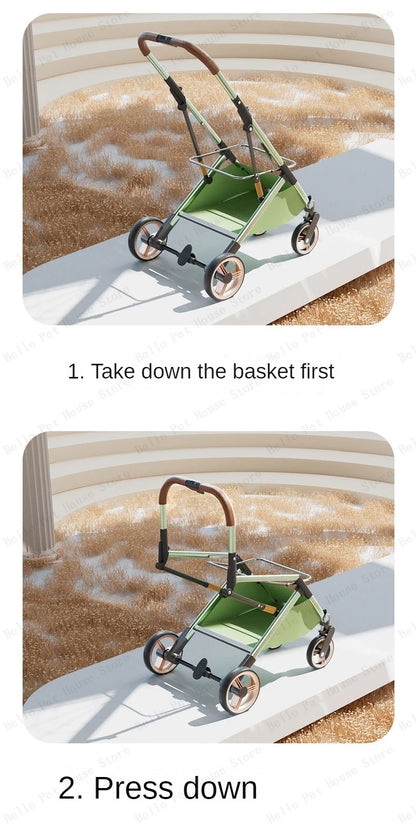 Detachable Pet Stroller Ultra-light Portable Outdoor Cat and Dog Stroller Aluminum Alloy Frame Four-wheel Shock Absorber