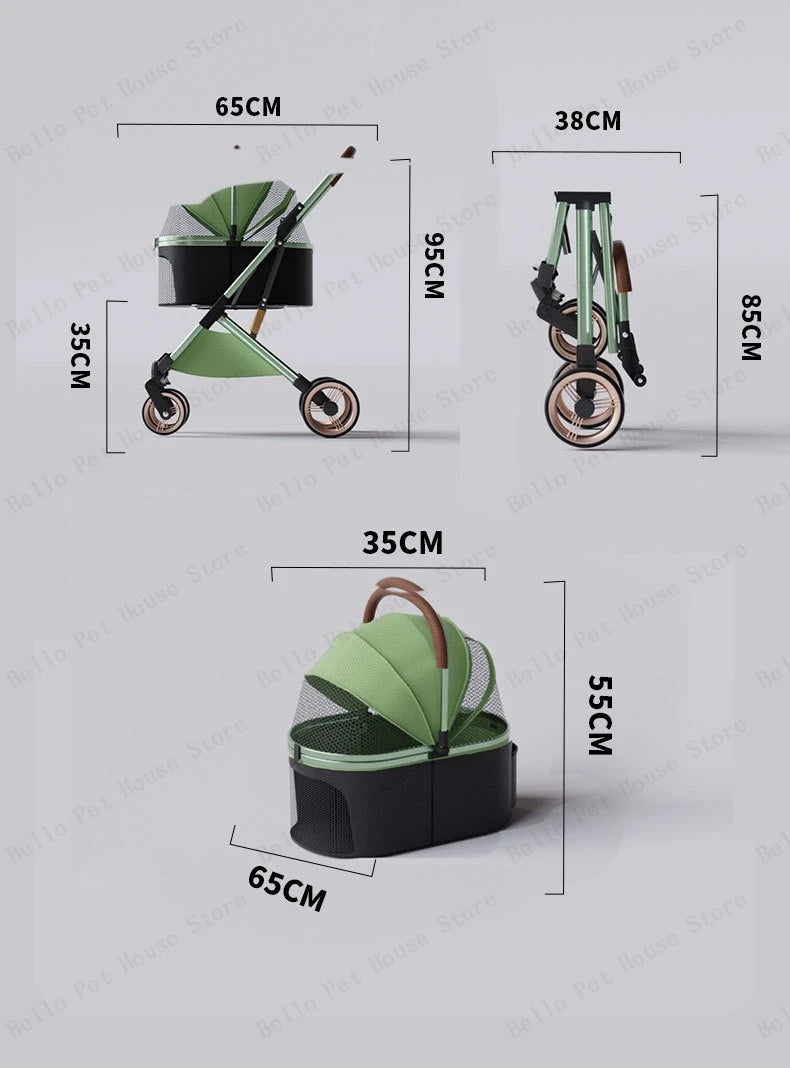 Detachable Pet Stroller Ultra-light Portable Outdoor Cat and Dog Stroller Aluminum Alloy Frame Four-wheel Shock Absorber