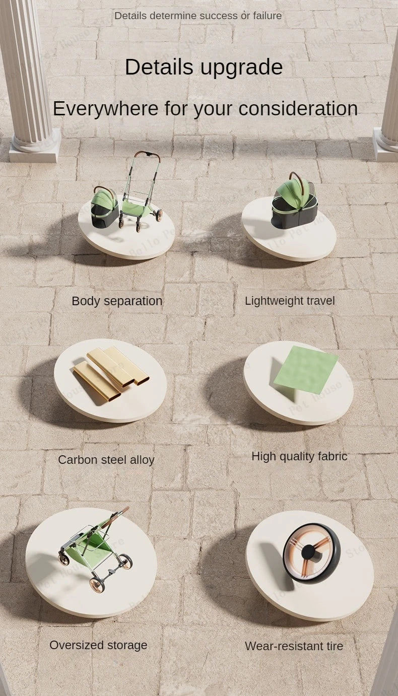 Detachable Pet Stroller Ultra-light Portable Outdoor Cat and Dog Stroller Aluminum Alloy Frame Four-wheel Shock Absorber