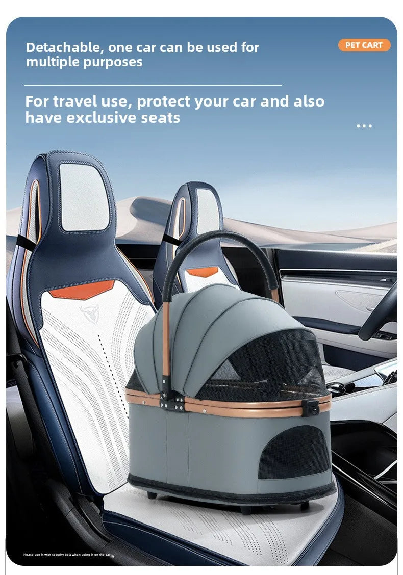 3 in 1 Folding Pet Stroller Detachable Carrier Easy Lock Canopy 30lbs for Medium Dogs Small Dogs Cats