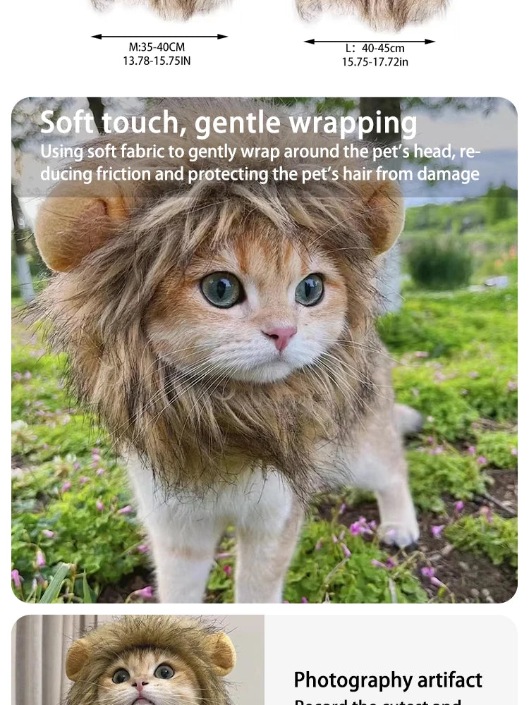 Pet Hairpiece - Humorous Lion Mane Headgear for Dogs and Cats, Adjustable Costume Accessories for Fun Dress-up and Play