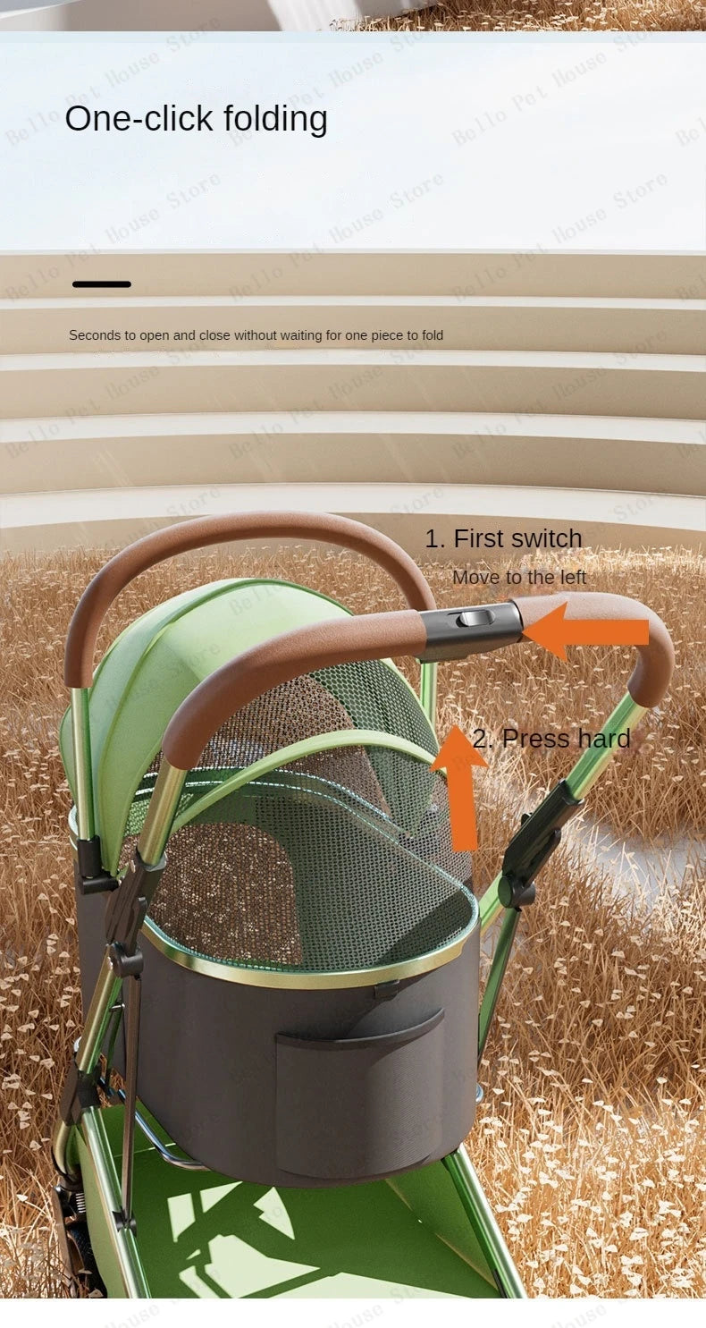 Detachable Pet Stroller Ultra-light Portable Outdoor Cat and Dog Stroller Aluminum Alloy Frame Four-wheel Shock Absorber