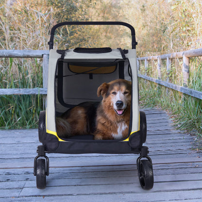 Portable Dog Stroller 4 Wheels for Large Dogs Foldable Pet Cat Travel Carriage Stroller Breathable Carrier for Outside Play