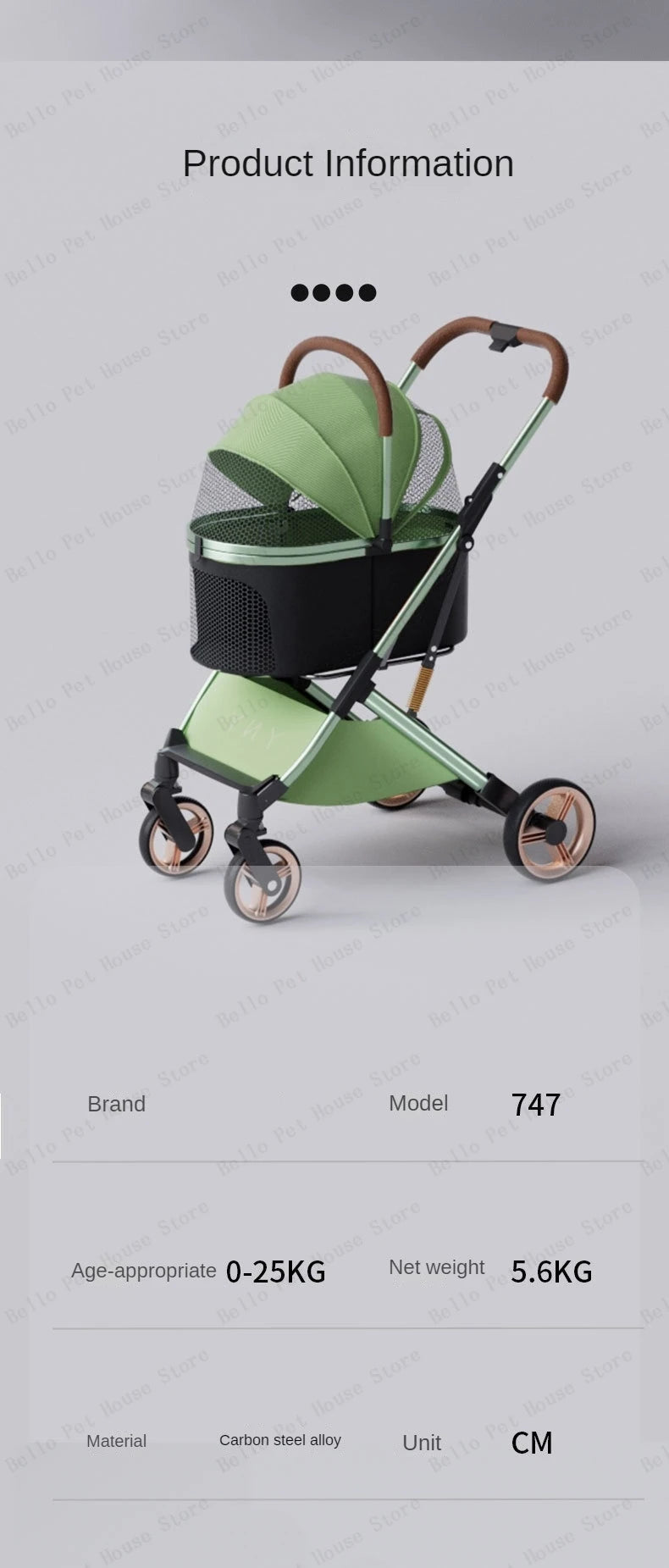 Detachable Pet Stroller Ultra-light Portable Outdoor Cat and Dog Stroller Aluminum Alloy Frame Four-wheel Shock Absorber