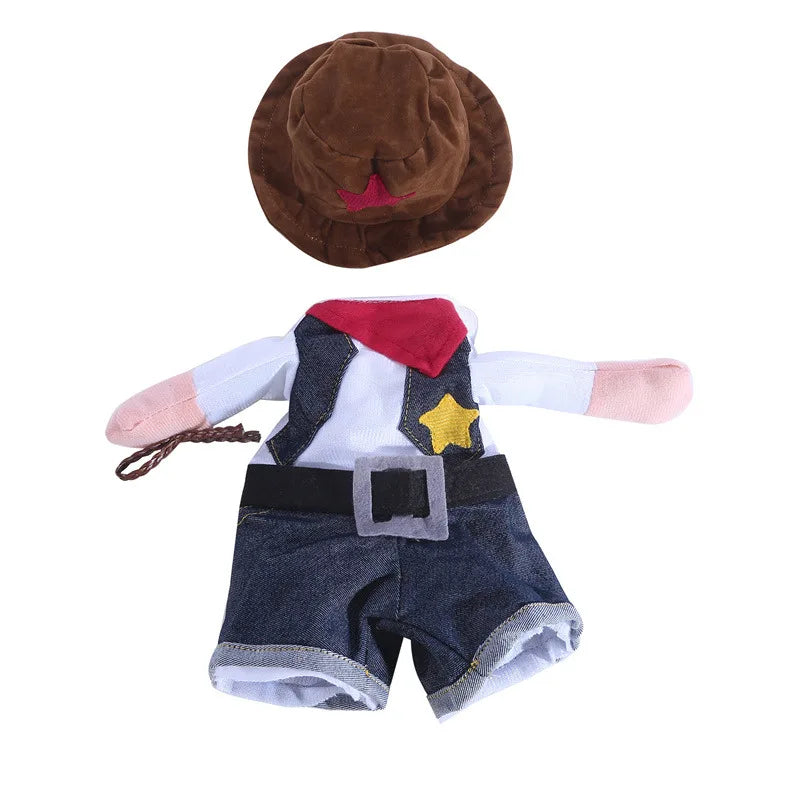 Pet Dog Cat Costume Cowboy Jeans Hoodie Shirts Halloween Costume Jumpsuit Puppy Clothes Funny Coat