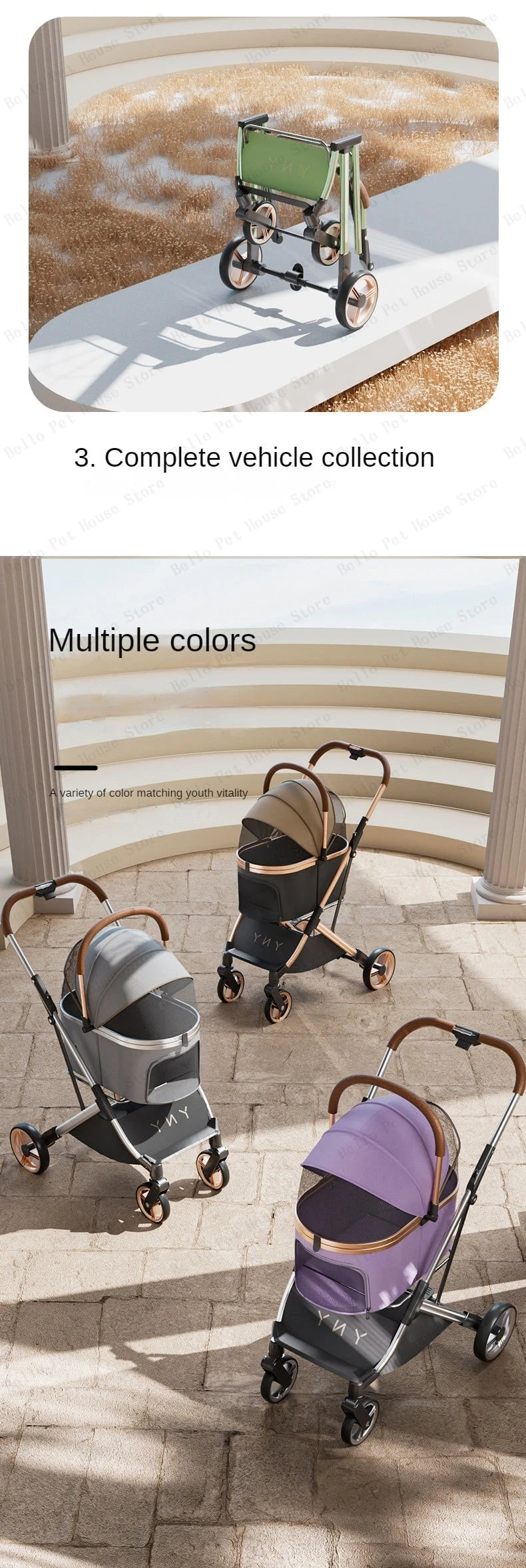 Detachable Pet Stroller Ultra-light Portable Outdoor Cat and Dog Stroller Aluminum Alloy Frame Four-wheel Shock Absorber