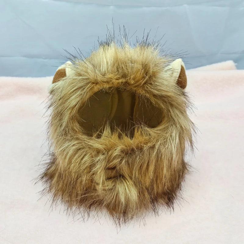 Pet Hairpiece - Humorous Lion Mane Headgear for Dogs and Cats, Adjustable Costume Accessories for Fun Dress-up and Play