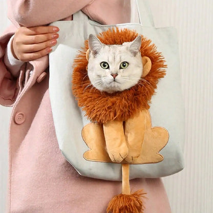 Pet Canvas Shoulder Bag Lion Shaped Cute Cat Carrier Portable  Shoulder Carrying Bag Chest Cat Bag Outdoor Cat Tote