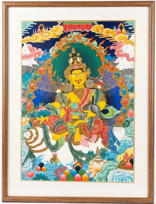 Yellow Jambhala (Dzambhala) · Hand-Painted Thangka Amulet